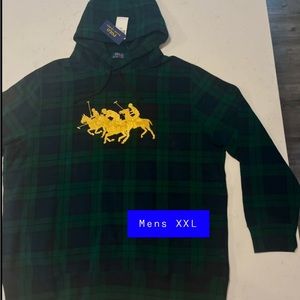 Polo Ralph Lauren Tartan Plaid Green Hoodie Triple Gold Pony Mens XXL